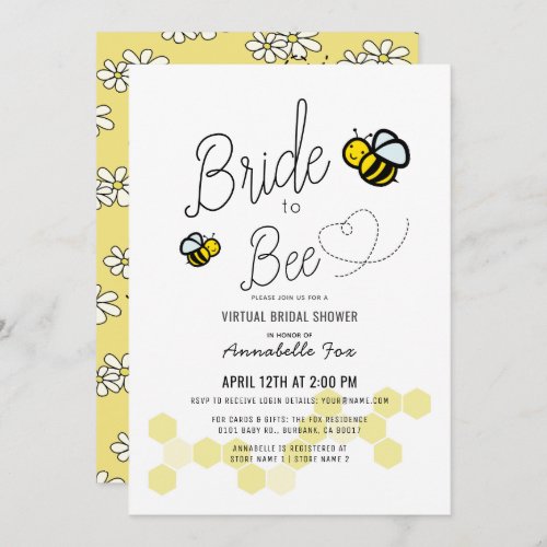 Bride to Bee White VIrtual Bridal Shower Invitation