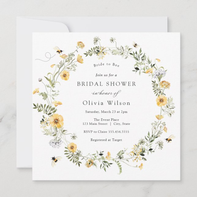 Bride to Bee Wildflower Bridal Shower Invitation (Front)