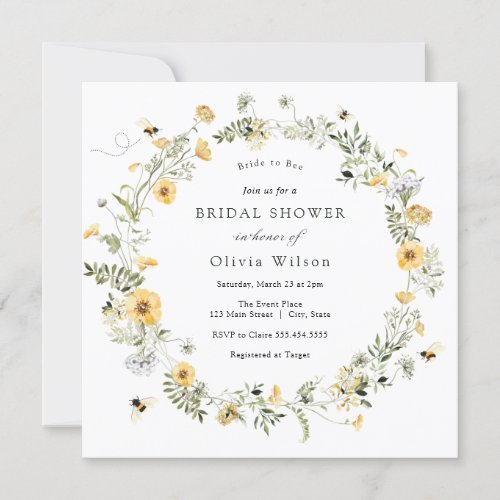 Bride to Bee Wildflower Bridal Shower Invitation