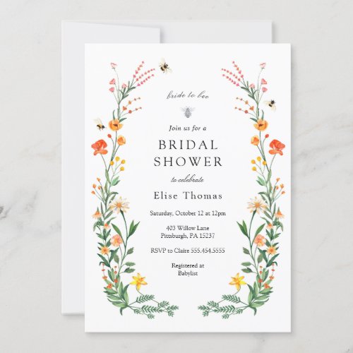 Bride to Bee Wildflower Garden Bridal Shower  Invitation