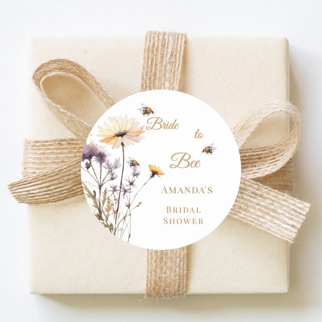 Bride to bee wildflower ivory bridal shower classic round sticker (Creator Uploaded)