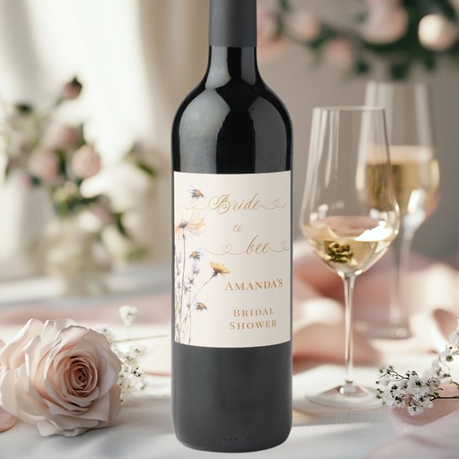 Bride to bee wildflower ivory bridal shower wine label (Creator Uploaded)