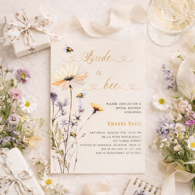 Bride to bee wildflower yellow beige bridal shower invitation (Creator Uploaded)