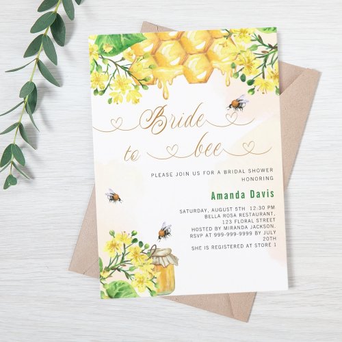 Bride to bee yellow floral honeycomb bridal shower invitation