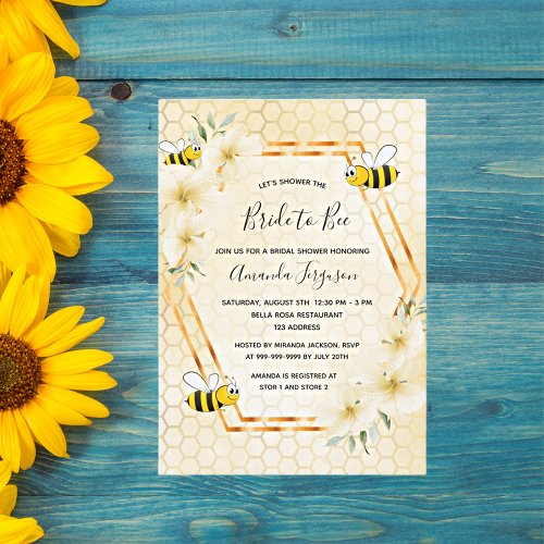 Bride to bee yellow tropical floral bridal shower invitation