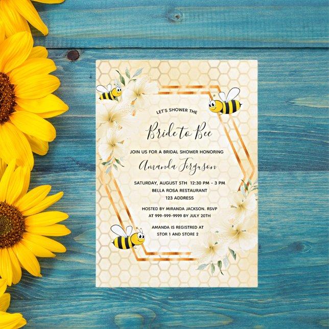 Bride to bee yellow tropical floral bridal shower invitation (Creator Uploaded)