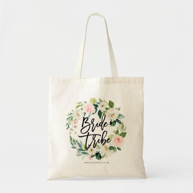bride tote bag bachelorette hen party blush floral (Front)