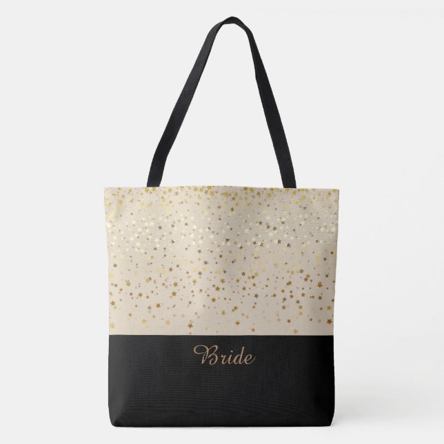 Bride Tote Bag Beige & Petite Golden Stars (Front)