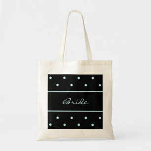 Bride Tote Bag -- Blue Polka Dots on Black Bag