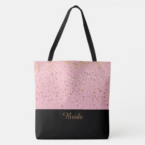 Bride Tote Bag Pink  Petite Golden Stars