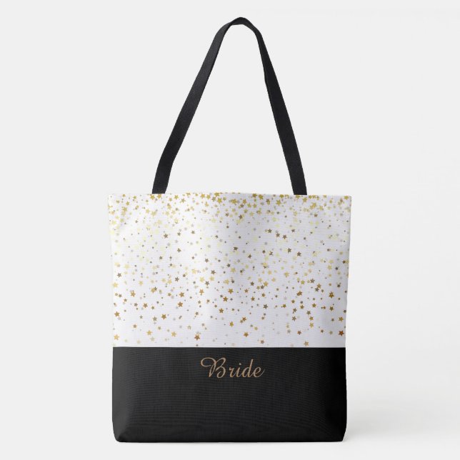 Bride Tote Bag White & Petite Golden Stars (Front)