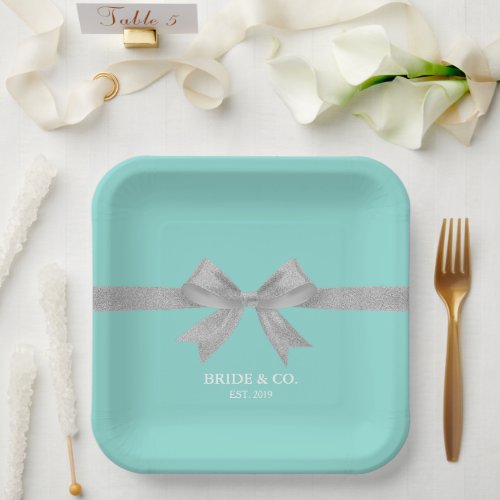 BRIDE Touch Of Silver Personalized Shower Party Paper Plates