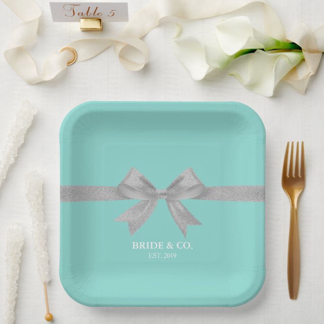BRIDE Touch Of Silver Personalized Shower Party Paper Plates (Wedding)