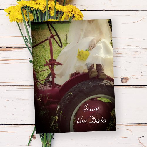 Bride Tractor Country Farm Wedding Save the Date Invitation