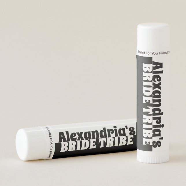 Bride Tribe Bachelorette Black White Personalized Lip Balm (Front)