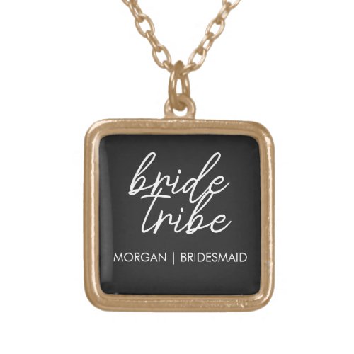 Bride Tribe  Bachelorette Bridesmaid Modern Gold Plated Necklace