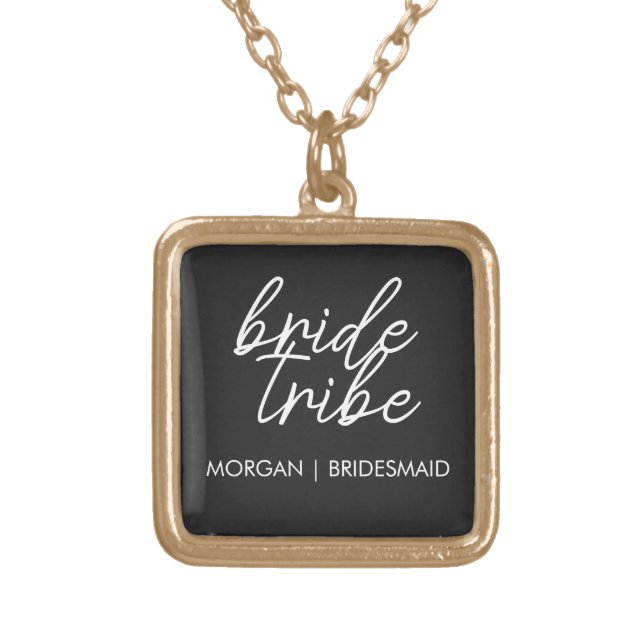 Bride Tribe | Bachelorette Bridesmaid Modern Gold Plated Necklace (Front)