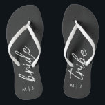 Bride Tribe | Bachelorette Bridesmaid Monogram Flip Flops<br><div class="desc">Simple, modern and stylish "Bride Tribe" quote with script font in black and white in a trendy style. The names can be personalized with names of your bridal party. You can use it for the bride, bridesmaids, flower girls, or Mother of the Bride. The coordinating accessories for team bride work...</div>