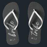 Bride Tribe | Bachelorette Bridesmaid Monogram Flip Flops<br><div class="desc">Simple, modern and stylish "Bride Tribe" quote with script font in black and white in a trendy style. The names can be personalized with names of your bridal party. You can use it for the bride, bridesmaids, flower girls, or Mother of the Bride. The coordinating accessories for team bride work...</div>