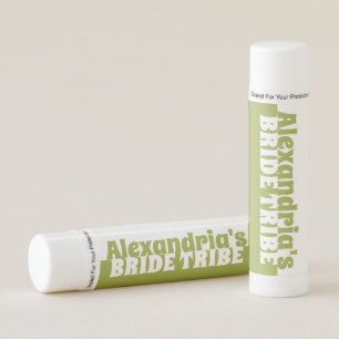 Bride Tribe Bachelorette Green White Personalized Lip Balm