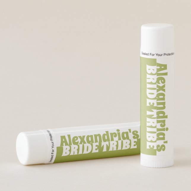 Bride Tribe Bachelorette Green White Personalized Lip Balm (Front)
