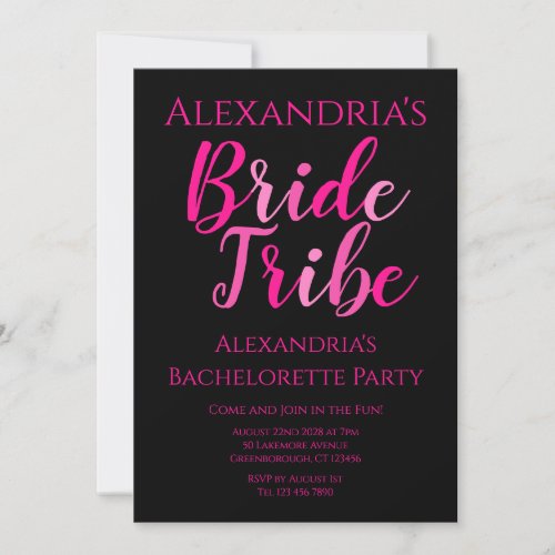 Bride Tribe Bachelorette Party Hot Pink Black Invitation