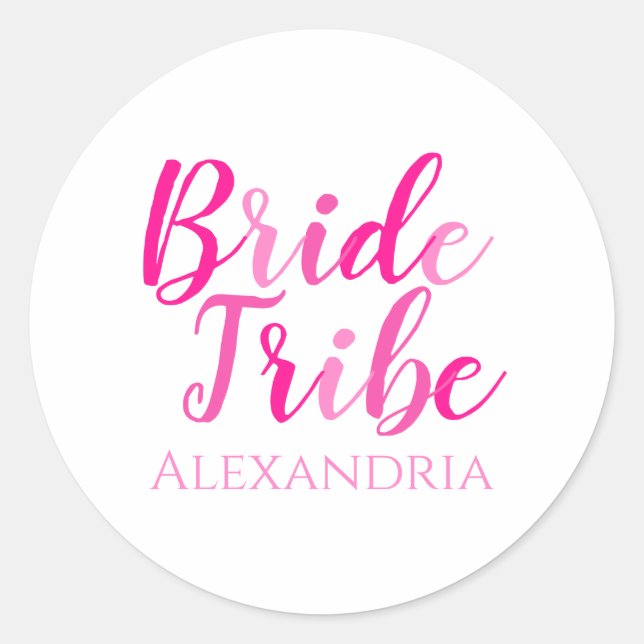 Bride Tribe Bachelorette Party Hot Pink Classic Round Sticker (Front)