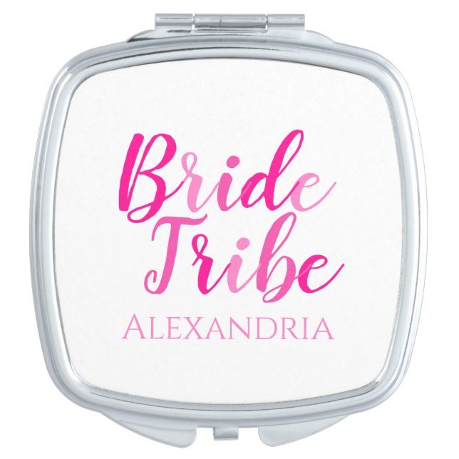 Bride Tribe Bachelorette Party Hot Pink Compact Mirror (Front)