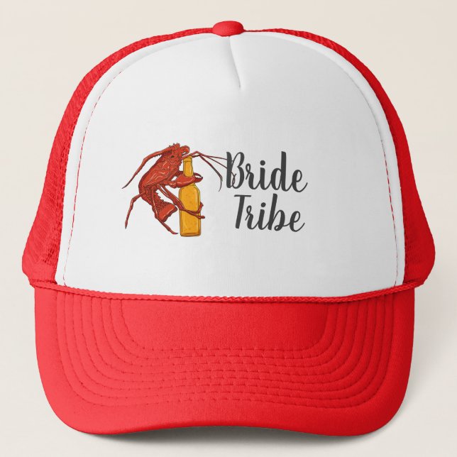 Bride Tribe Bachelorette Party Lobster Custom Trucker Hat (Front)