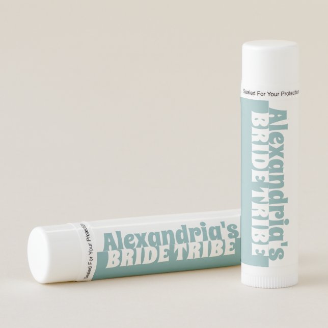 Bride Tribe Bachelorette Teal White Personalized Lip Balm (Front)