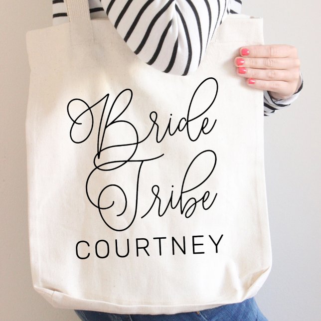 Bride Tribe Black Modern Script Custom Bridesmaid Tote Bag (Creator Uploaded)