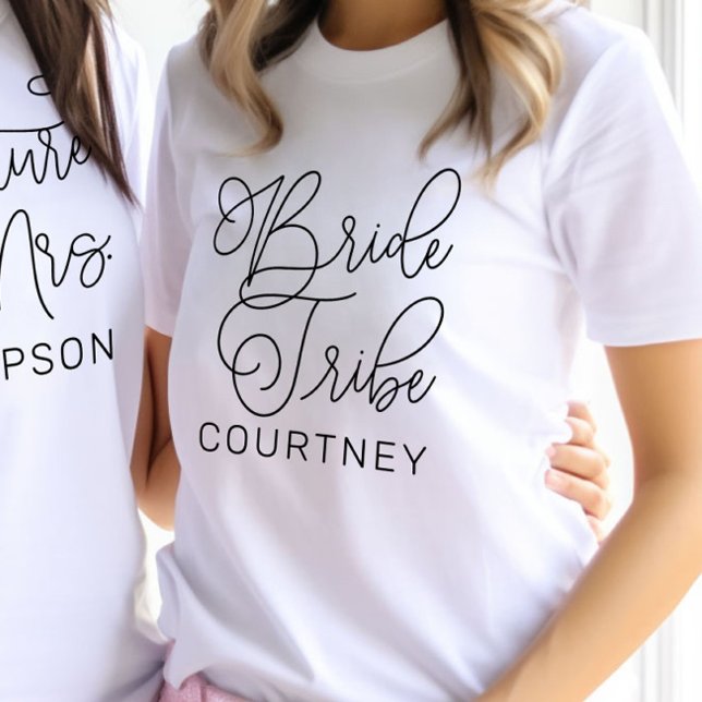 Bride Tribe Black Modern Script Custom Wedding T-Shirt (Creator Uploaded)