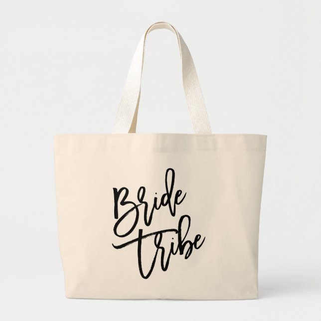 Bride Tribe Black Script Large Tote Bag (Front)