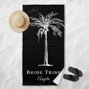Bride Tribe Black White Palm Tree Custom Beach Towel