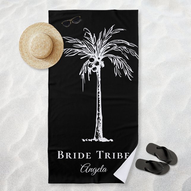 Bride Tribe Black White Palm Tree Custom Beach Towel (Bride Tribe Black White Palm Tree Custom Beach Towel)