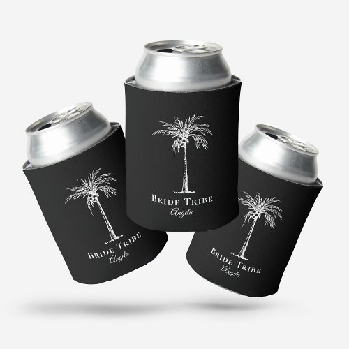 Bride Tribe Black White Palm Tree Custom Can Cooler