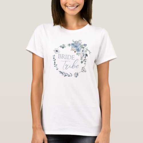 Bride Tribe Blue Floral Wedding T_Shirt