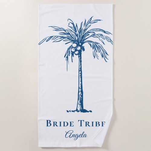 Bride Tribe Blue Tropical Palm Tree Custom Beach Towel