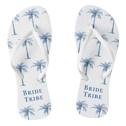 Bride Tribe Blue Tropical Palm Tree Flip Flops