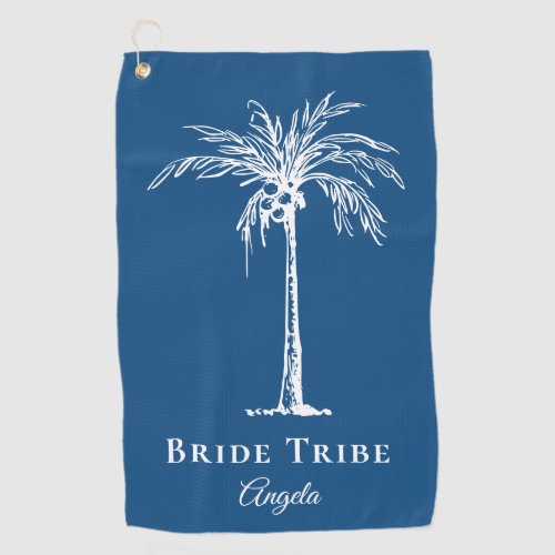 Bride Tribe Blue White Palm Tree Custom Golf Towel