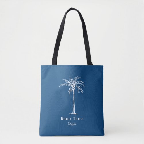 Bride Tribe Blue White Palm Tree Custom Tote Bag