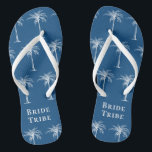 Bride Tribe Blue White Tropical Palm Tree Flip Flops<br><div class="desc">This fun tropical palm tree flip flops with the words "Bride Tribe" in white on the (color of the year 2020) blue background is the perfect bridal shower gift for a tropical beach destination or outdoor wedding!</div>