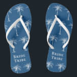 Bride Tribe Blue White Tropical Palm Tree Flip Flops<br><div class="desc">This fun tropical palm tree flip flops with the words "Bride Tribe" in white on the (color of the year 2020) blue background is the perfect bridal shower gift for a tropical beach destination or outdoor wedding!</div>