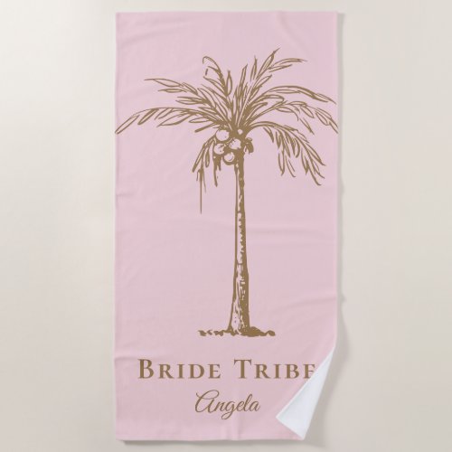 Bride Tribe Blush Pink Gold Palm Tree Custom Beach Towel