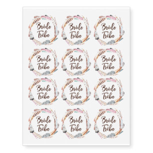 Bride Tribe Boho Feather Temporary Tattoos