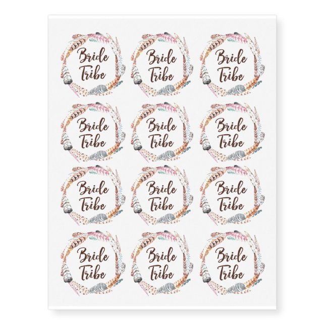 Bride Tribe Boho Feather Temporary Tattoos (Front)