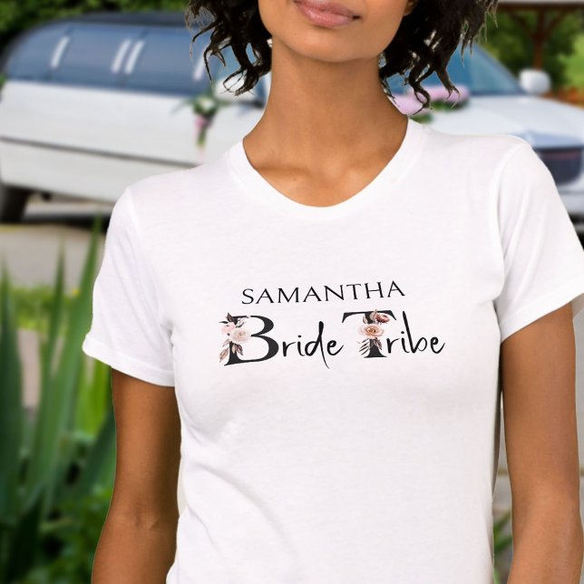 Bride Tribe Boho Floral Letters Bachelorette T-Shirt (Bride Tribe shirt for your bachelorette and pre-wedding gatherings)