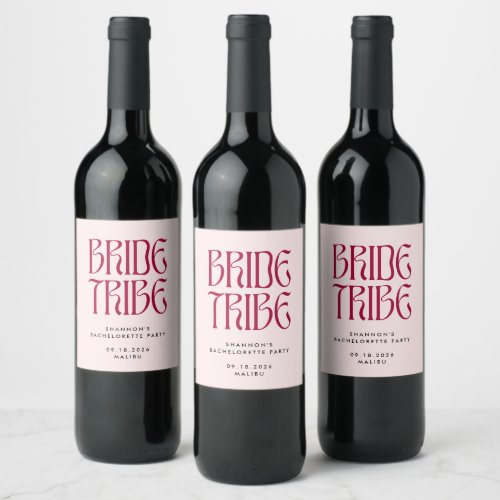 Bride Tribe Bold Pink Magenta Bachelorette Wine Label