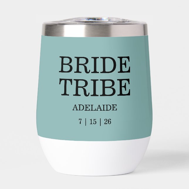 Bride Tribe Bridal Party Sea Glass Green Thermal Wine Tumbler (Front)
