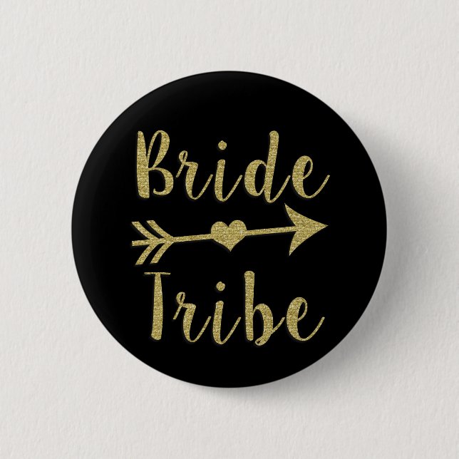 Bride Tribe Bridesmaid Gold Glitter Button (Front)